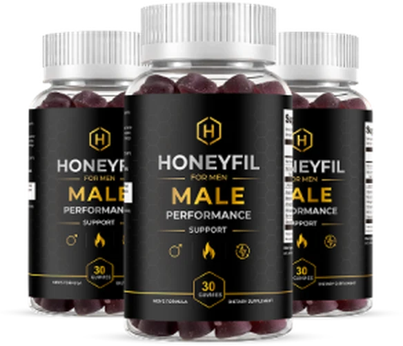 Three bottles of HoneyFil male performance gummies